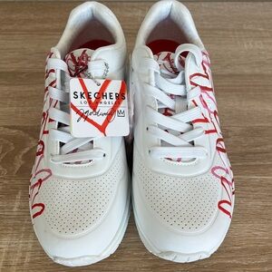 Skechers White w Red Heart Sneakers: JGoldcrown X Sketchers Collab